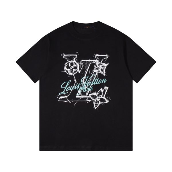 Premium Louis Vuitton Short Sleeves Black Silk Print Collection