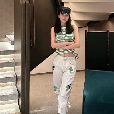 High Quality Chrome Hearts Jeans White Cowhide Vintage Luxury