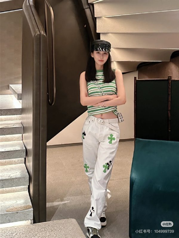 High Quality Chrome Hearts Jeans White Cowhide Vintage Luxury