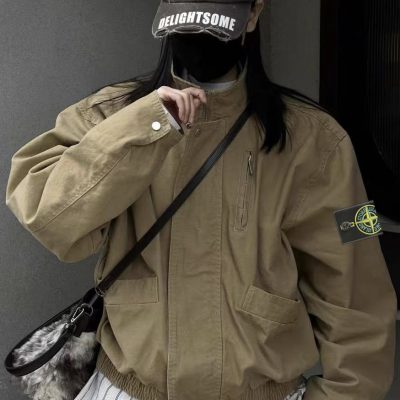High Quality Stone Island Jacket Khaki Canvas Retro Collection