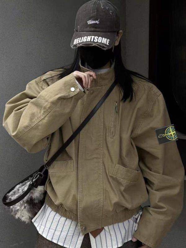 High Quality Stone Island Jacket Khaki Canvas Retro Collection