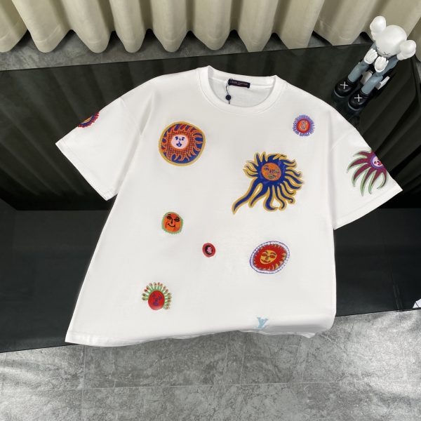 Best Selling Louis Vuitton Short Sleeves White Knit Embroidered Collection