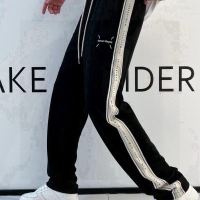 Luxury Margiela Trousers Black Embroidered Collection
