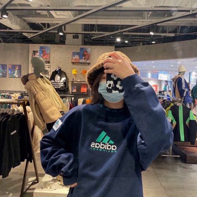 Premium Adidas Long Sleeves Navy Cotton Retro Style