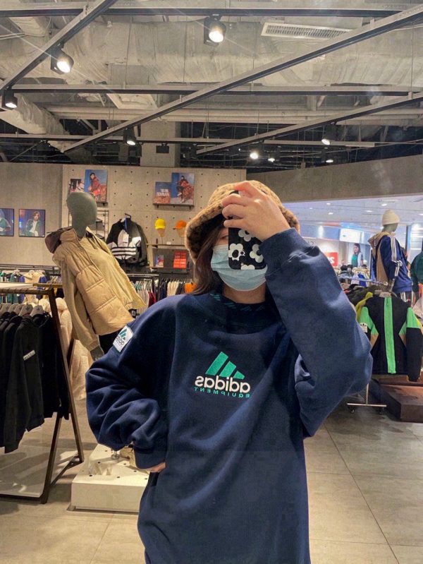 Premium Adidas Long Sleeves Navy Cotton Retro Style