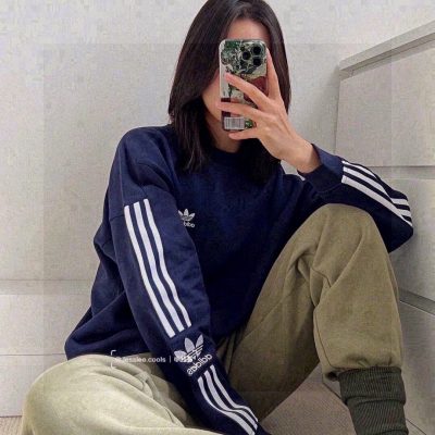 Premium Quality Adidas Long Sleeves Navy Cotton Stripe Luxury
