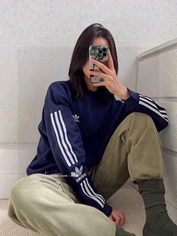 High Quality Adidas Long Sleeves Navy Cotton Stripe Style