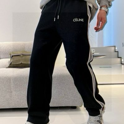 Premium Quality Celine Sweatpants Black Knit Embroidery Collection
