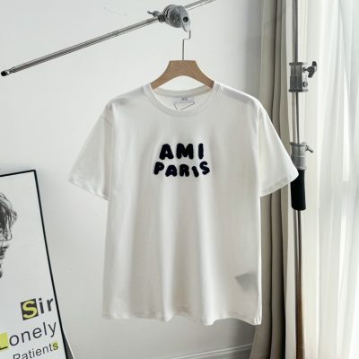 High Quality Ami T-Shirts White Cotton Embroidered Style