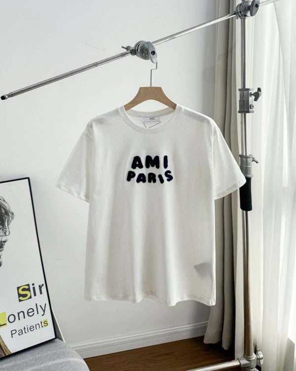 High Quality Ami T-Shirts White Cotton Embroidered Style