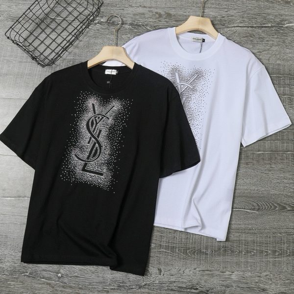 Premium Quality Yves Saint Laurent Short Sleeves Black Rhinestone Luxury
