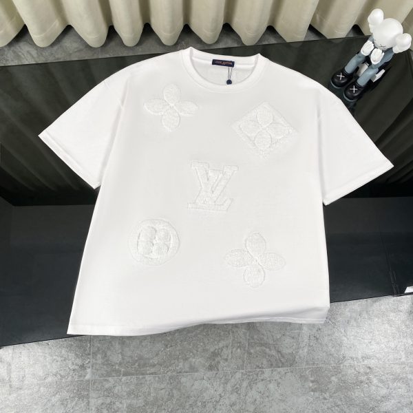 Luxury Louis Vuitton Short Sleeves White Cotton Embroidered Collection
