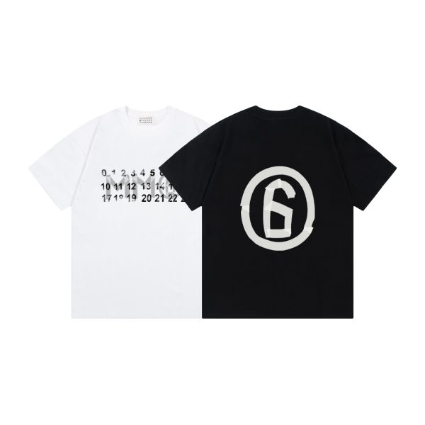 Luxury Margiela Short Sleeves Black Cotton Print Style