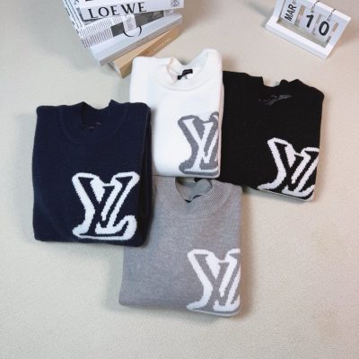 Premium Quality Louis Vuitton Sweater Blue Fleece Jacquard Luxury