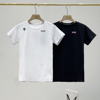 High Quality Descente Short Sleeves Black Striped Style