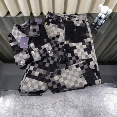 Best Selling Louis Vuitton Jeans Blue Denim Plaid Style