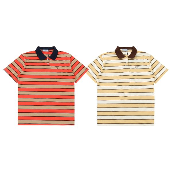 Premium Prada T-Shirt Orange Cotton Stripe Style