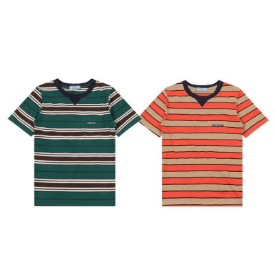 Best Selling Prada Short-Sleeved T-Shirts Green Cotton Striped Collection