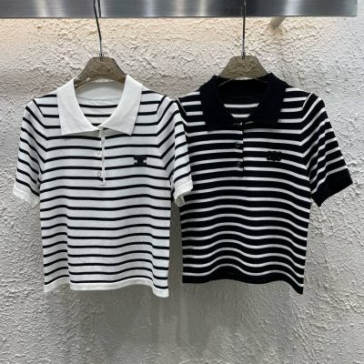 Luxury Celine Short Sleeves White Leather Logo Style