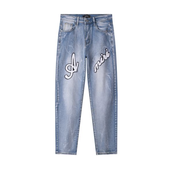 Best Selling Ami Trousers Blue Leather Patchwork Style