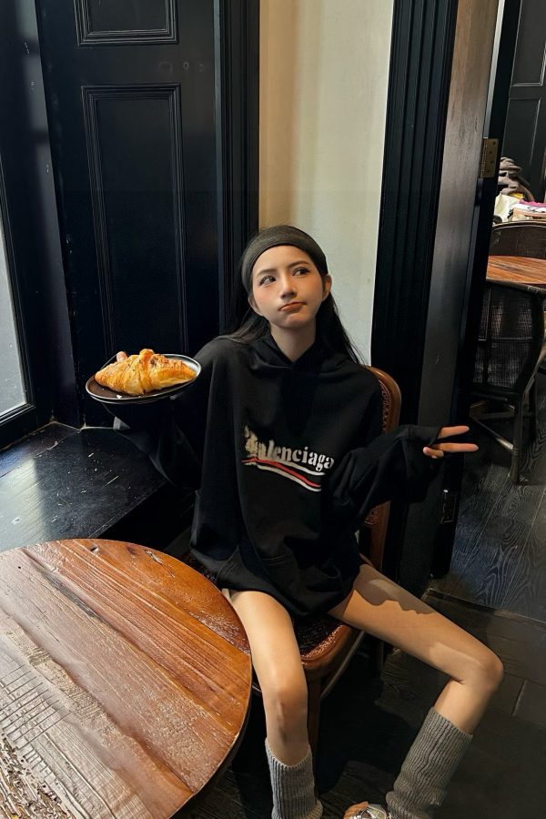 Best Selling Balenciaga Sweatshirts Black Cotton Print Luxury