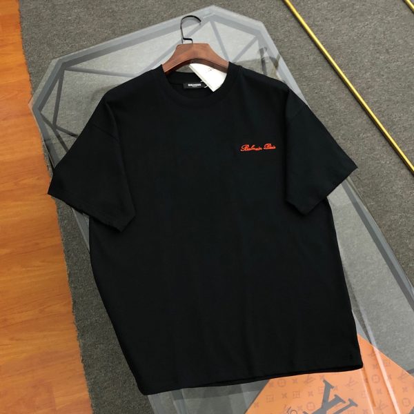 Luxury Balmain Short Sleeves Black Cotton Embroidered Luxury