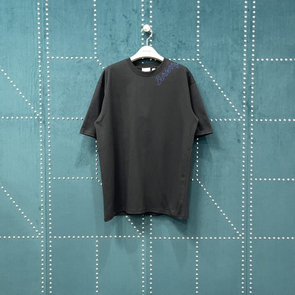 Premium Quality Burberry Short Sleeves Blue Cotton Embroidered Style