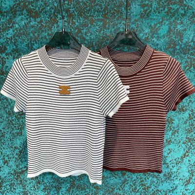 High Quality Celine Short Sleeves White Leather Logo Luxury