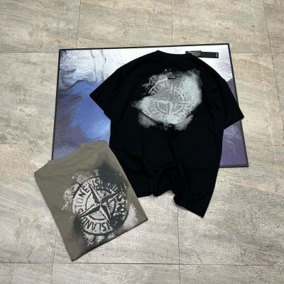 High Quality Stone Island Short Sleeves Black Cotton Solid Luxury