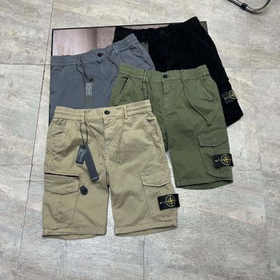Premium Stone Island Shorts Black Cotton Casual Collection