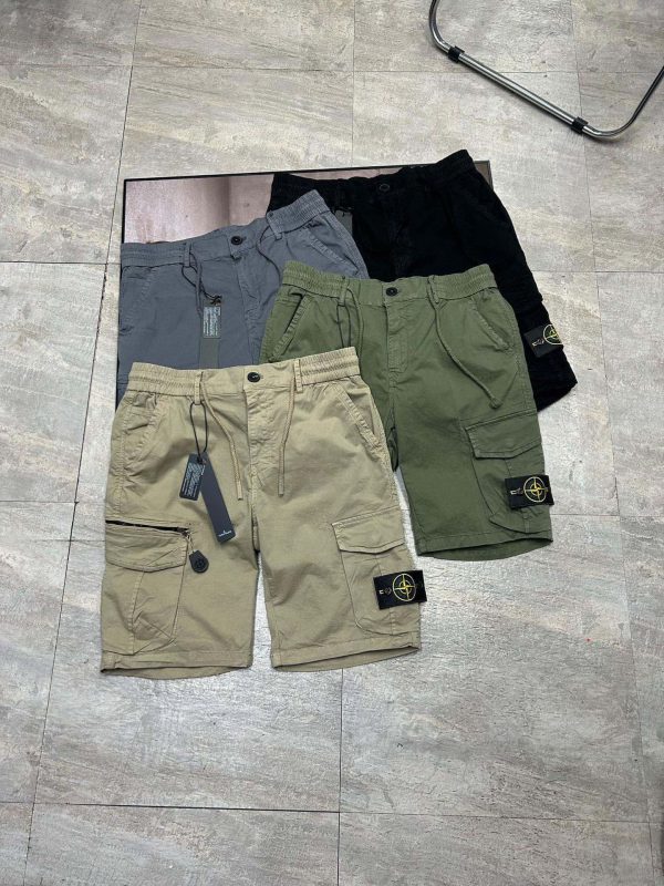 Premium Stone Island Shorts Black Cotton Casual Collection