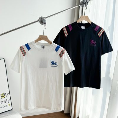 Premium Burberry Short Sleeves White Cotton Patchwork Style