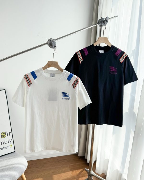 Premium Burberry Short Sleeves White Cotton Patchwork Style