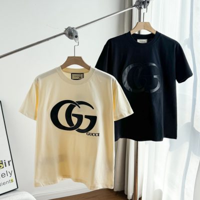 Premium Quality Gucci Short Sleeves Black Leather Embroidered Style