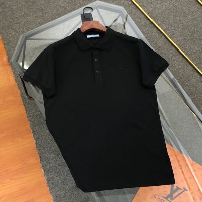 High Quality Prada Polo Shirt Black Cotton Embroidered Style
