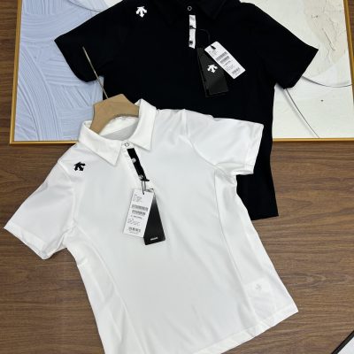 High Quality Descente Short-Sleeved Black Cotton Sporty Style