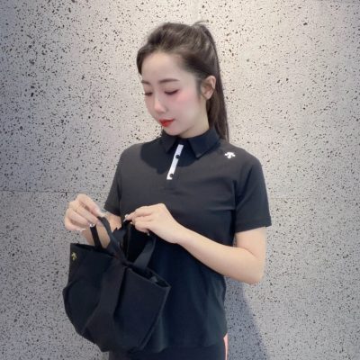 Luxury Descente Short-Sleeved Black Cotton Sporty Luxury