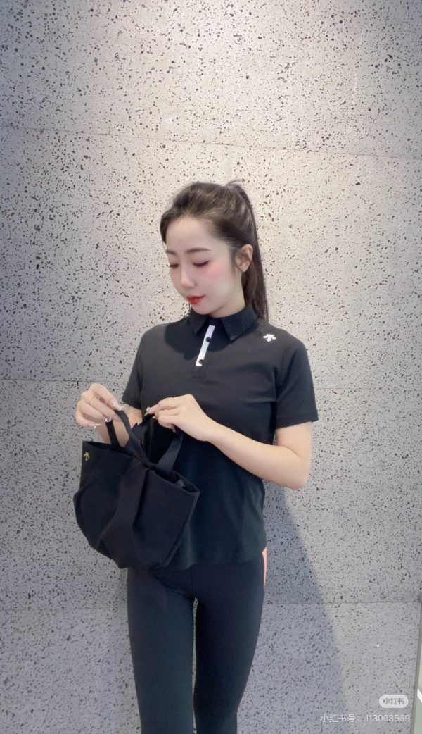 Luxury Descente Short-Sleeved Black Cotton Sporty Luxury