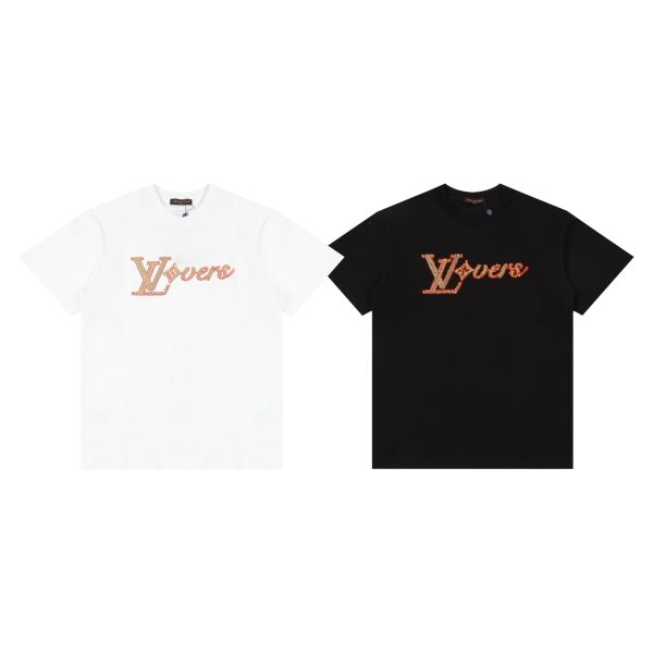 Premium Louis Vuitton Short Sleeves Black Cotton Embroidered Collection