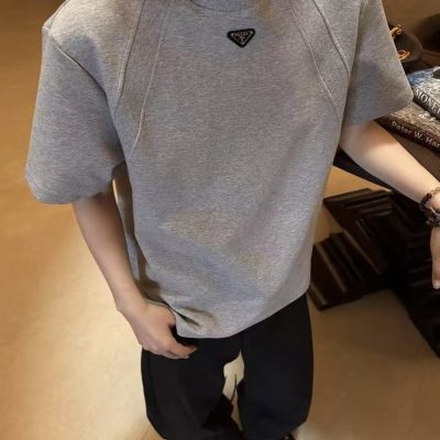 Best Selling Prada Short Sleeves Gray Cotton Minimalist Luxury