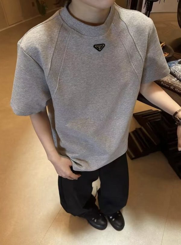 Best Selling Prada Short Sleeves Gray Cotton Minimalist Luxury