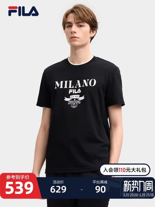 High Quality Fila Short-Sleeved Shirt Black Logo Collection