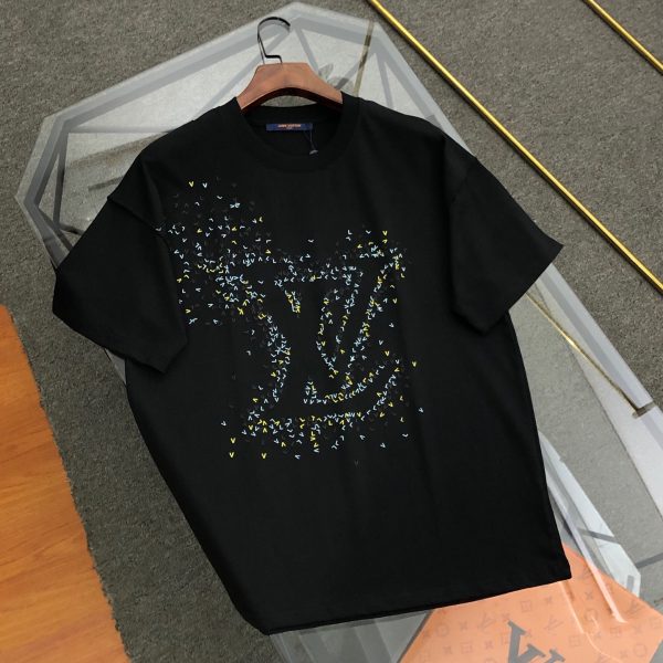 High Quality Louis Vuitton Short Sleeves Black Cotton Logo Style