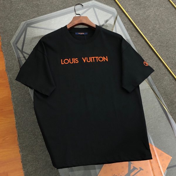 Luxury Louis Vuitton Short Sleeves Black Cotton Embroidered Luxury