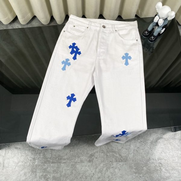 Luxury Chrome Hearts Jeans White Leather Washed Luxury