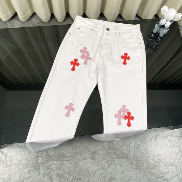 Premium Chrome Hearts Jeans White Leather Washed Collection