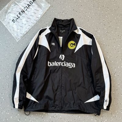 Luxury Balenciaga Coat Black Polyester Patchwork Style