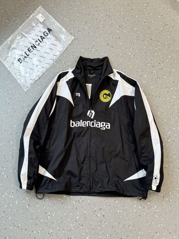 Luxury Balenciaga Coat Black Polyester Patchwork Style