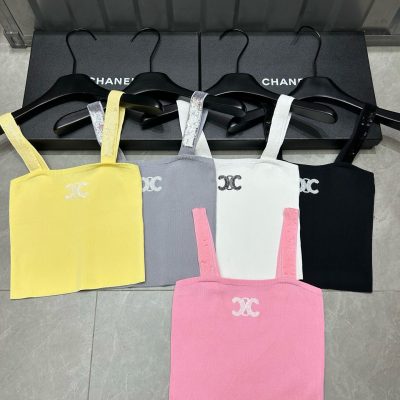 Luxury Celine Suspenders Yellow Knit Embroidered Luxury