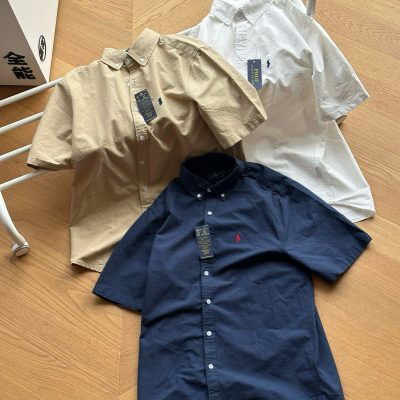 Best Selling Ralph Lauren Short Sleeve Shirt Navy Cotton Solid Style